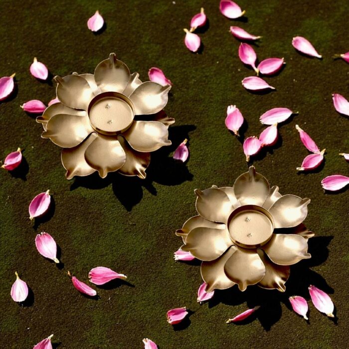 Pair of Lotus Diya | Tea light Candle Holder | Diwali Decor