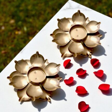 Pair of Lotus Diya | Tea light Candle Holder | Diwali Decor