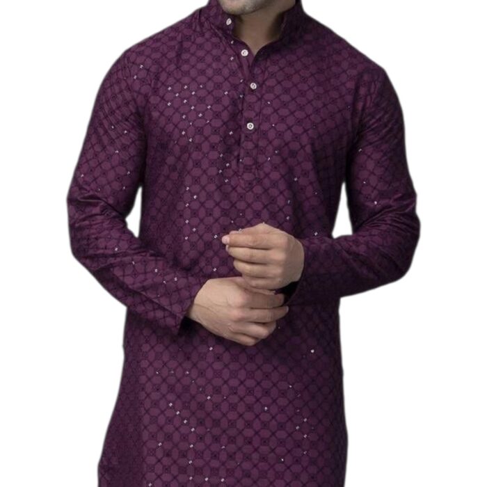 Premium cotton Sequin Purple kurta | Men Party wear Indian attire
