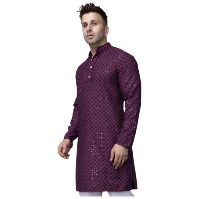Premium cotton Sequin Purple kurta | Men Party wear Indian attire