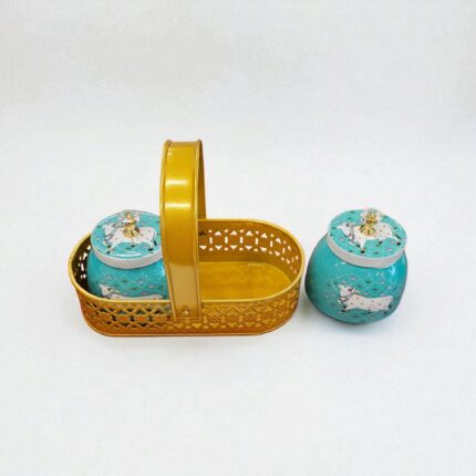 Pichwai style container Metal Jar sets | Diwali Gift | House warming Gift