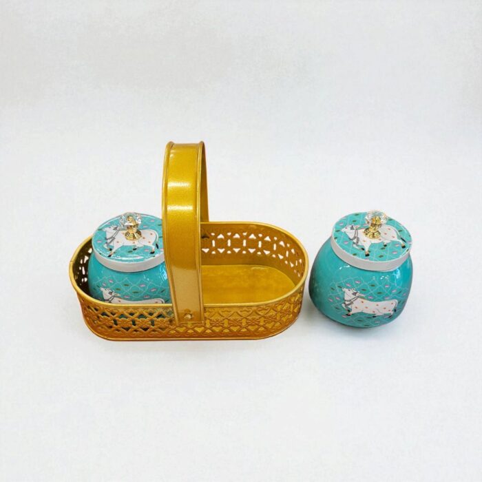 Diwali Gift Idea Pichwai style container Metal Jar sets | Diwali Gift | House warming Gift