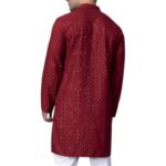 Back profile view of red men kurta