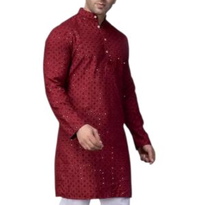 Side profile view of red men kurta