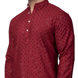 Premium cotton Sequin Red kurta | Men Party wear Indian attire