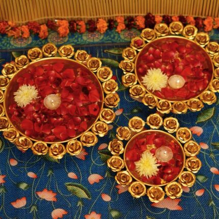 Rose Urli bowl Set - 3 Pc | Large Bowl Urli set | Diwali Decorations in USA / Canada