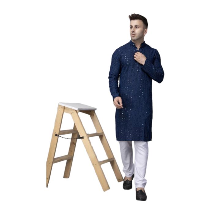 Blue sequin work kurta for Men