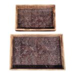 Metal inlay on the mango wood serving trays - set of 2 | Great Diwali gift