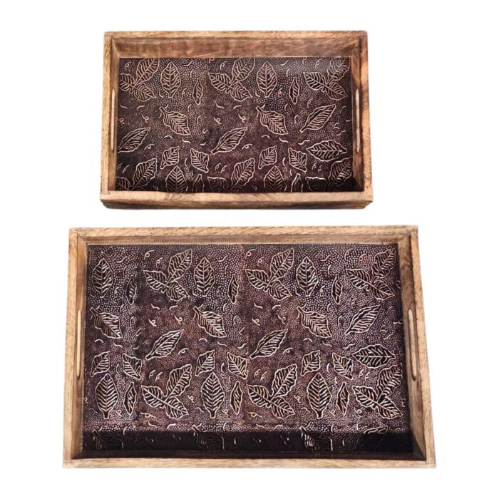 Metal inlay on the mango wood serving trays - set of 2 | Great Diwali gift