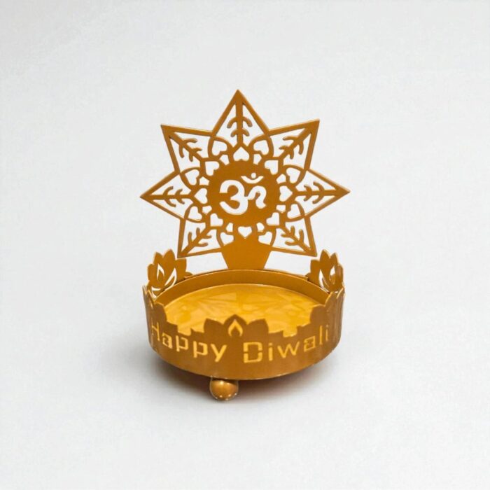 Metal diya with Om | Shadow Diya with Om