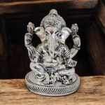 Pure Silver plated Ganesha Idol - 4 inch with silver oxidized finish