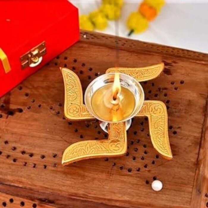Gold silver plated swastik diya for Diwali Gift and return Gift Idea