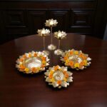 Elegant urli bowl set with candle stands | Large Urli bowl