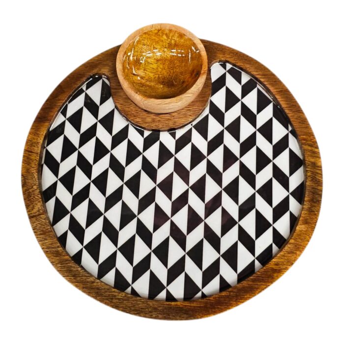 1 Bowl round wooden platter | Snacks and cheese serving platter