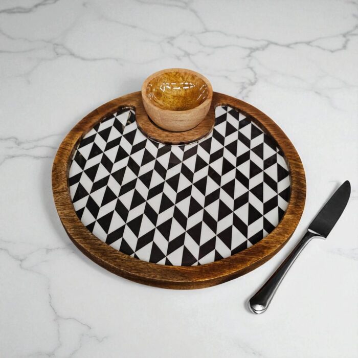 Mango wood snack serving platter with 1 bowl | Great Diwali Gift