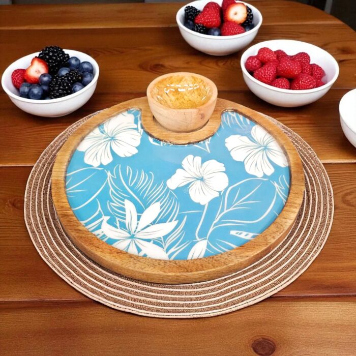 Wooden serving platter with 1 bowl | Round tray | Diwali Gift | Christmas Gift