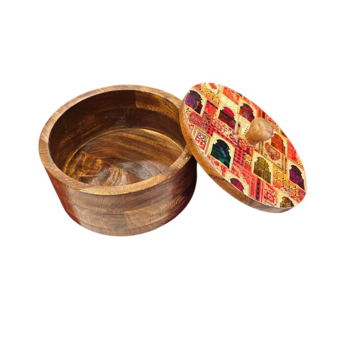 Colorful open lid of Wooden Roti Box Colorful open lid of Wooden Roti Box