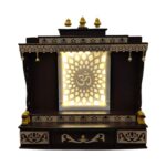 Backlit Om panel in the wooden Pooja Mandir