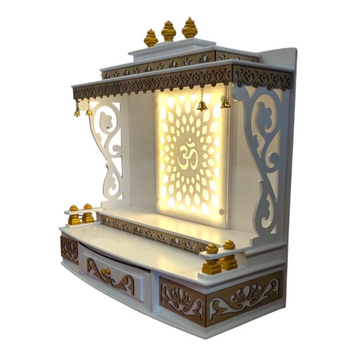 Elegant home temple with storage drawer and led powered backlit panel