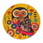 Colorful owl lid design on natural wood | Indian Chapati holder