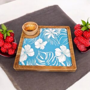 Wooden serving platter with bowl | Durable enamel coating | Diwali Gift | Christmas Gift