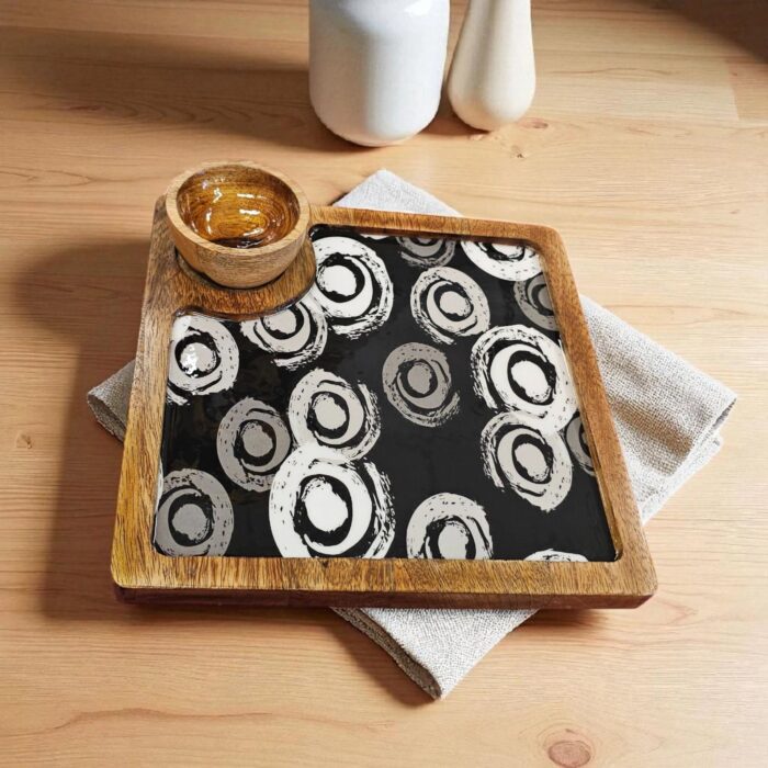 Wooden serving platter with 1 bowl square | Diwali Gift | Christmas Gift