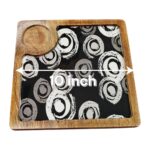 Wooden serving platter with 1 bowl square design