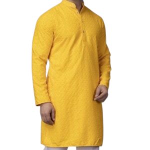 Regular fit cotton kurta in yellow color