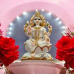 Composite marble Lakshmi Murti - 9 inch Lakshmi Idol with white gold finish