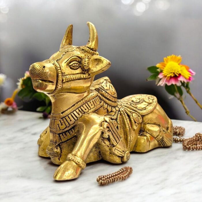 PXL_20251027_180048502 (1).jpg 6.5 Inches Brass Nandi Cow Idol | Nandi Statue for Home Temple - Image 1