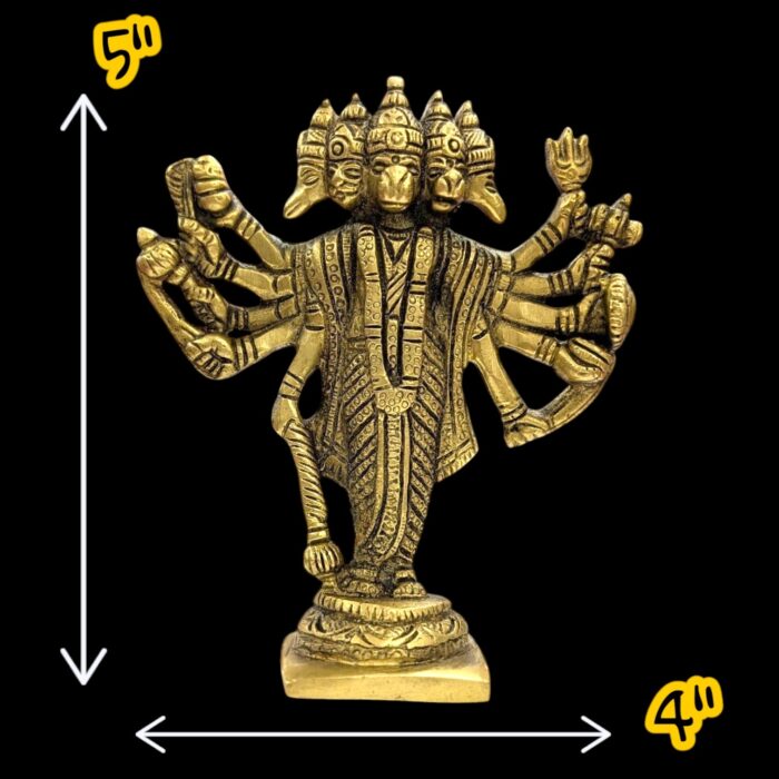 Brass Panchmukhi Hanuman Statue – 5 inch - Image 2