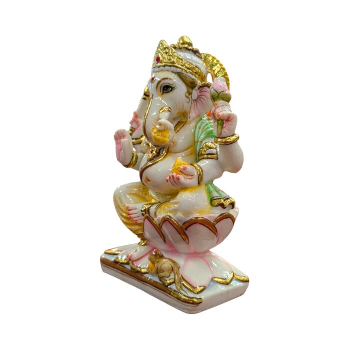 Photoroom-20251014_141323_3.jpg Ganesha Idol - 9.3 inch - White Gold finish | Composite Marble Murti - Image 4