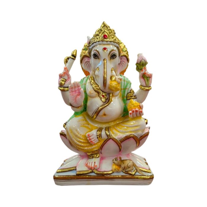 Photoroom-20251014_141323_4.jpg Ganesha Idol - 9.3 inch - White Gold finish | Composite Marble Murti - Image 3