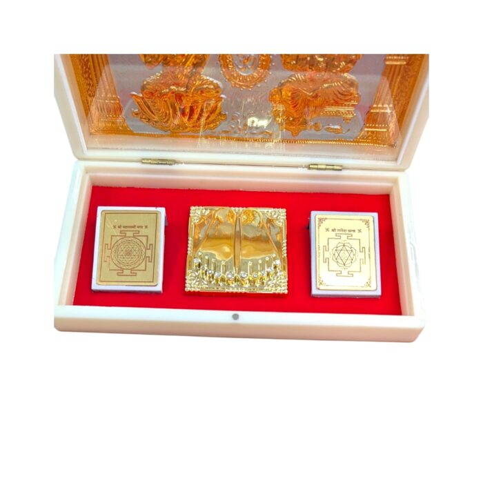 Gold Plated Divinity gift Box - Lakshmi Ganesh & Om in Two Tone - Image 3
