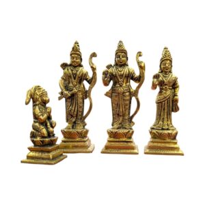 Close up of Ram Darbar Idol set with Ram, Sita, Lakshman and Hanuman