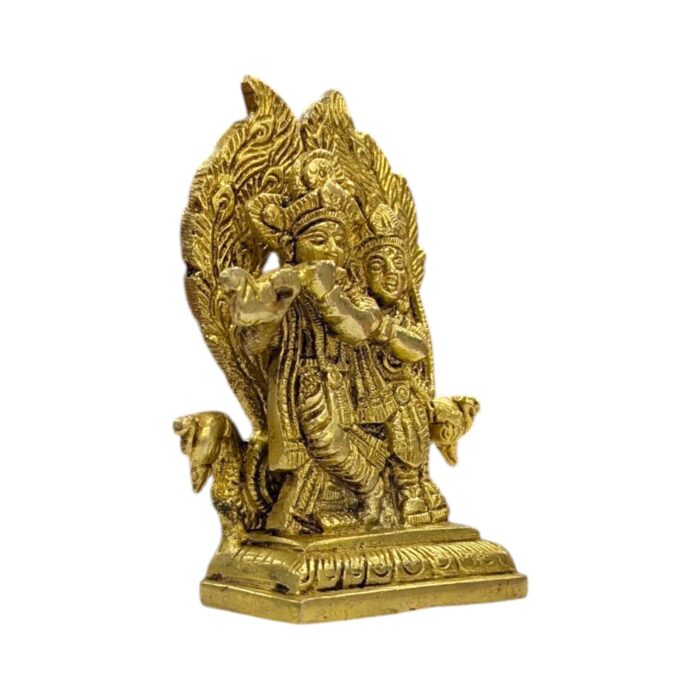 Brass Radha Krishna - with peacock - Small - Image 4