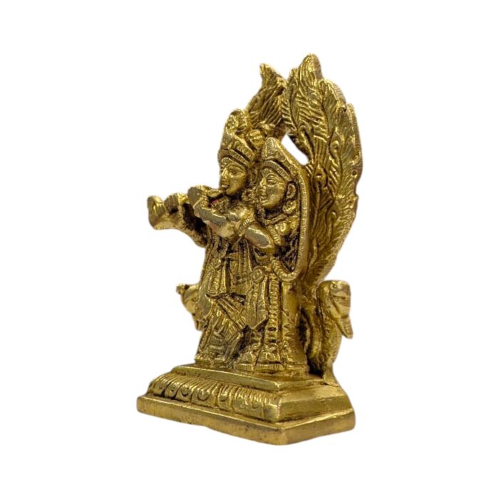 Brass Radha Krishna - with peacock - Small - Image 3
