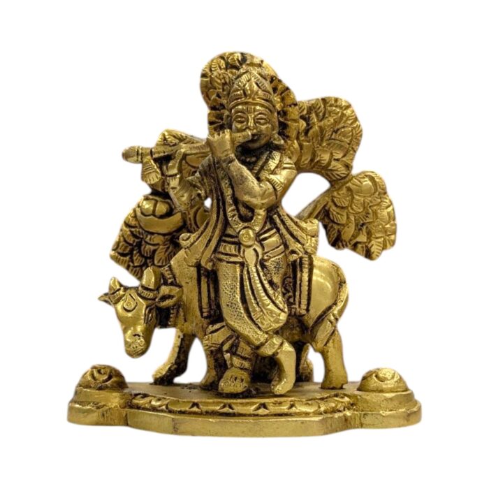 Brass Krishna - with cow - Large - Image 5