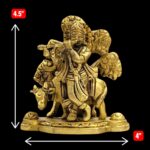 Handmade Krishna and cow brass statue for puja, 4.5 inches high and 770 grams.