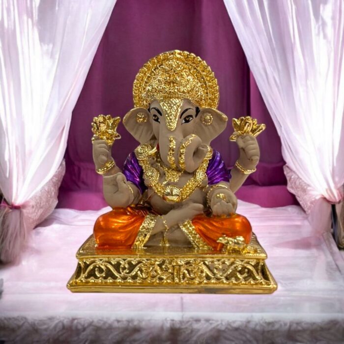 Gold plated Dagdusheth Ganesha Idol Dagdusheth Ganesha Idol - 3 Inches | Car Dashboard Idol