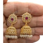 Close up of semi precious jhumki earrings