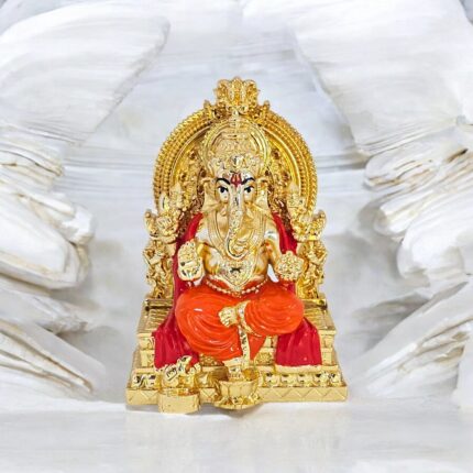 Pure gold plated Ganesha Idol | Ganesha on Throne | Great Diwali Gift and Decor
