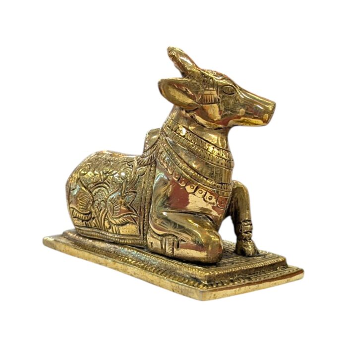 Side profile view of Nandi idol for home temple