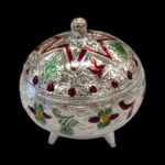 Close up of pure silver container box for keeping kumkum