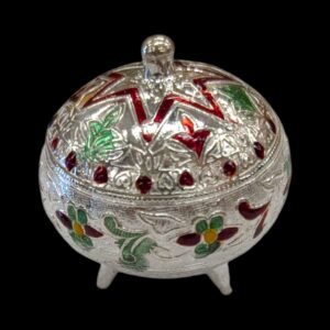 Close up of pure silver container box for keeping kumkum