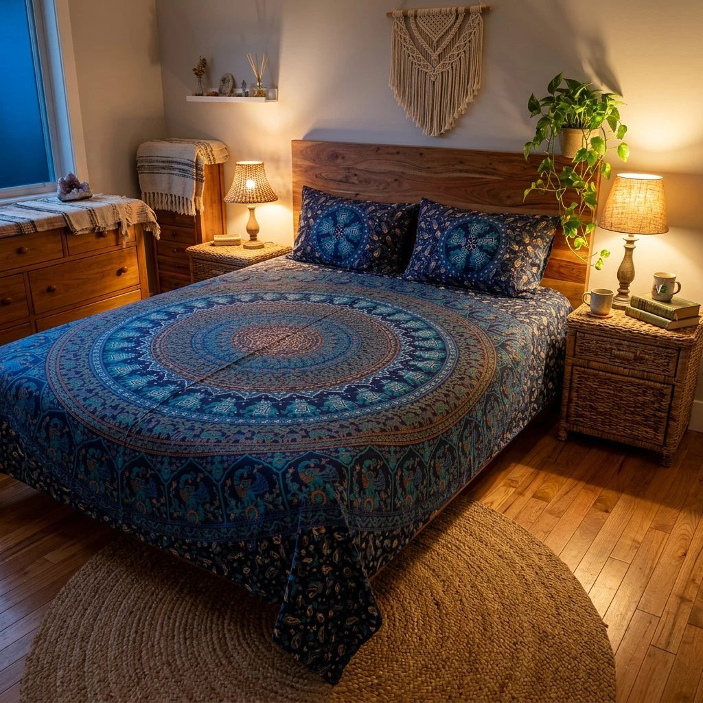 2025/11/196168.jpg Cotton Bedsheet with 2 Pillow Covers | Elephant Mandala bedding set - Image 1