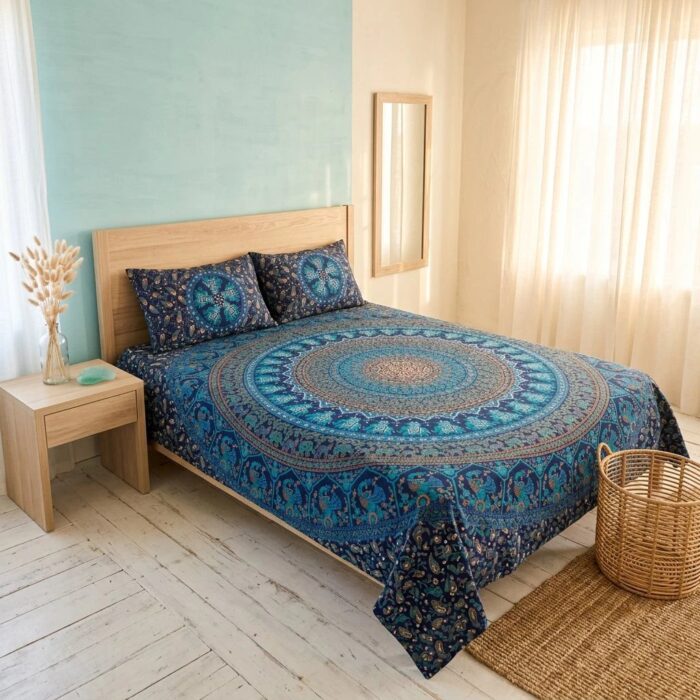 Cotton Bedsheet with 2 Pillow Covers | Elephant Mandala bedding set - Image 3