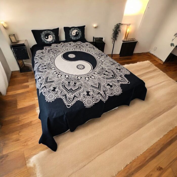 2 Pillow cases with mandla ying yang bedsheet set | Queen Bedsheet