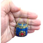 Handmade Vintage Mosaic Bag Pendant Necklace - Blue - Image 3