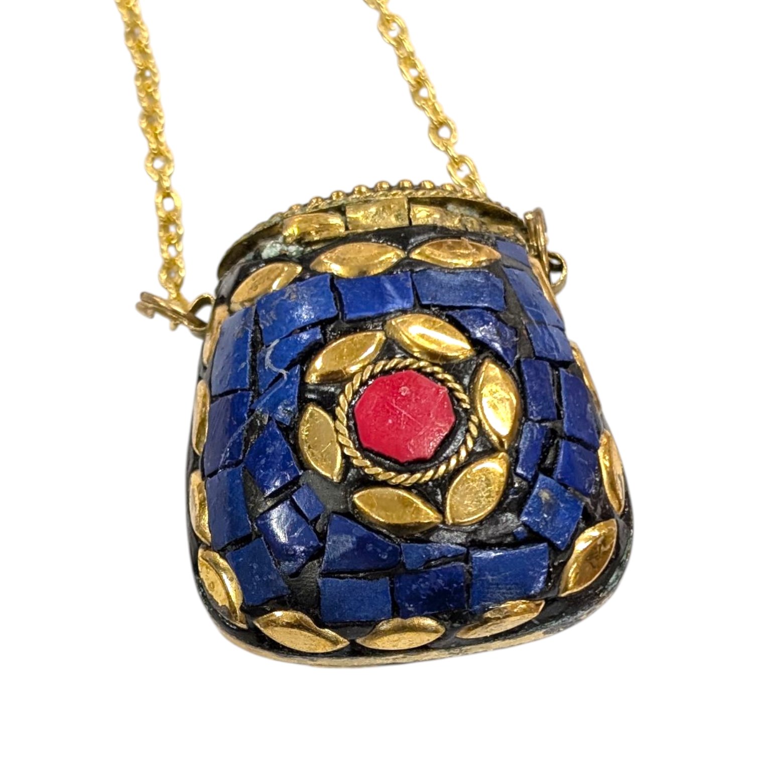 PXL_20251107_192353431 (1).jpg Handmade Vintage Mosaic Bag Pendant Necklace - Blue - Image 1